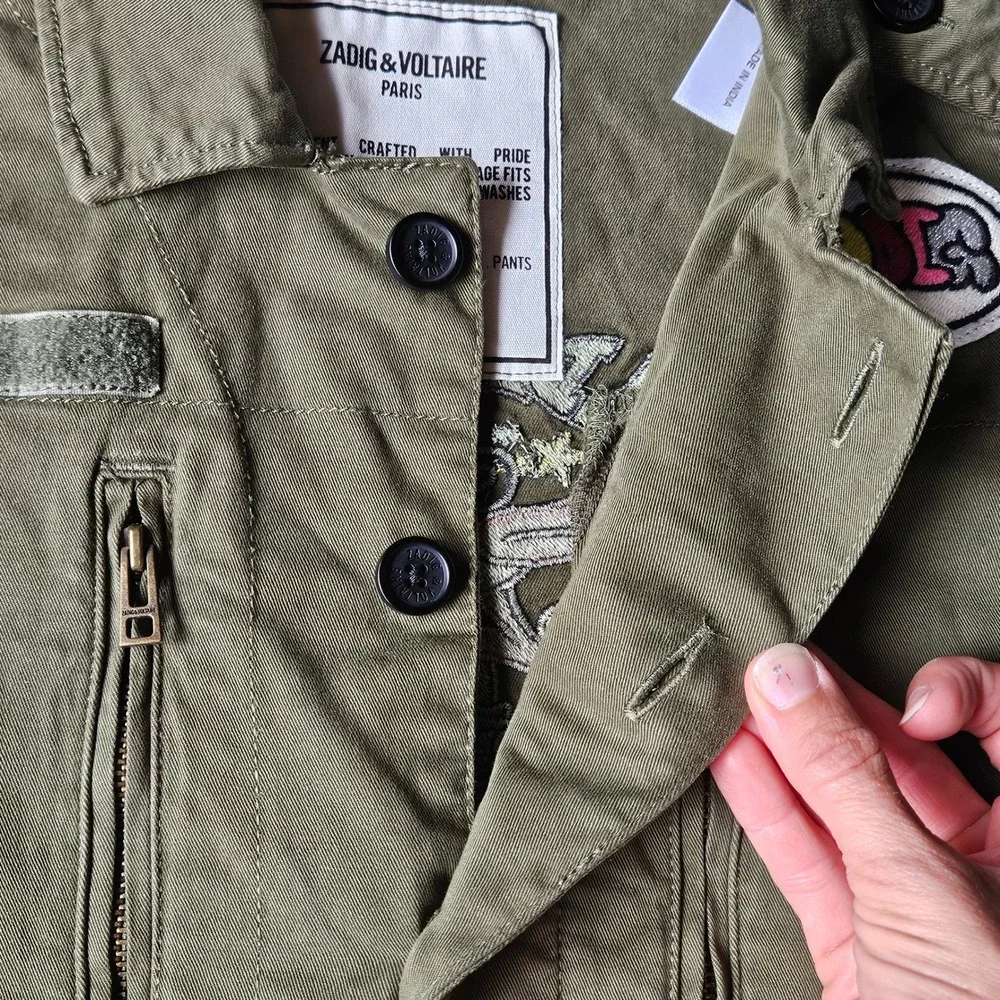 Zadig & Voltaire Military Coat Kids 8 Army Green NEW Embroidered Utility Jacket